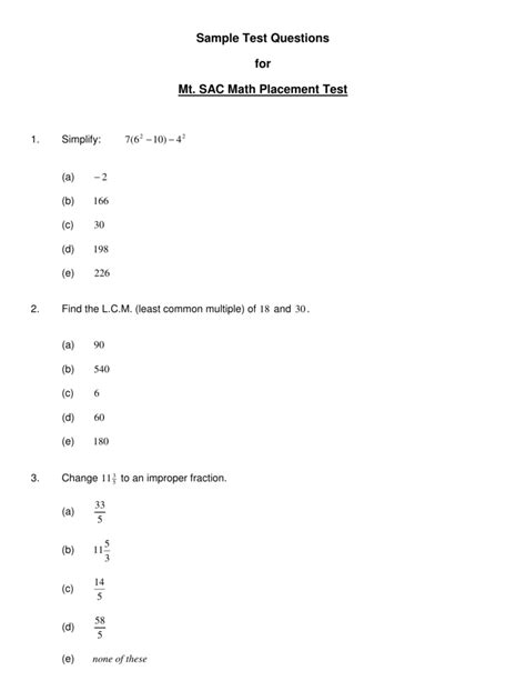 math placement test